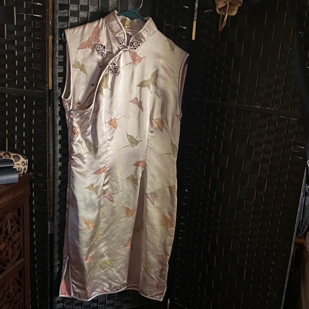 WHIT Butterfly Embroidered silk Dress in Cream and Gold